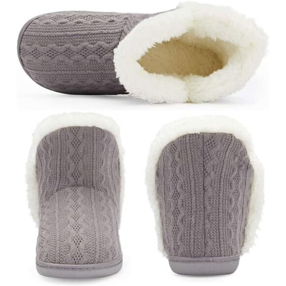 Women Warm Bootie Slippers Fluffy Plush Indoor Outdoor Winter Booty Slippers - Picture 4 of 7